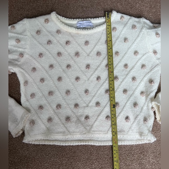 Urban Outfitters Cream Sweater with Gold Pom Poms Cropped - Picture 8 of 9